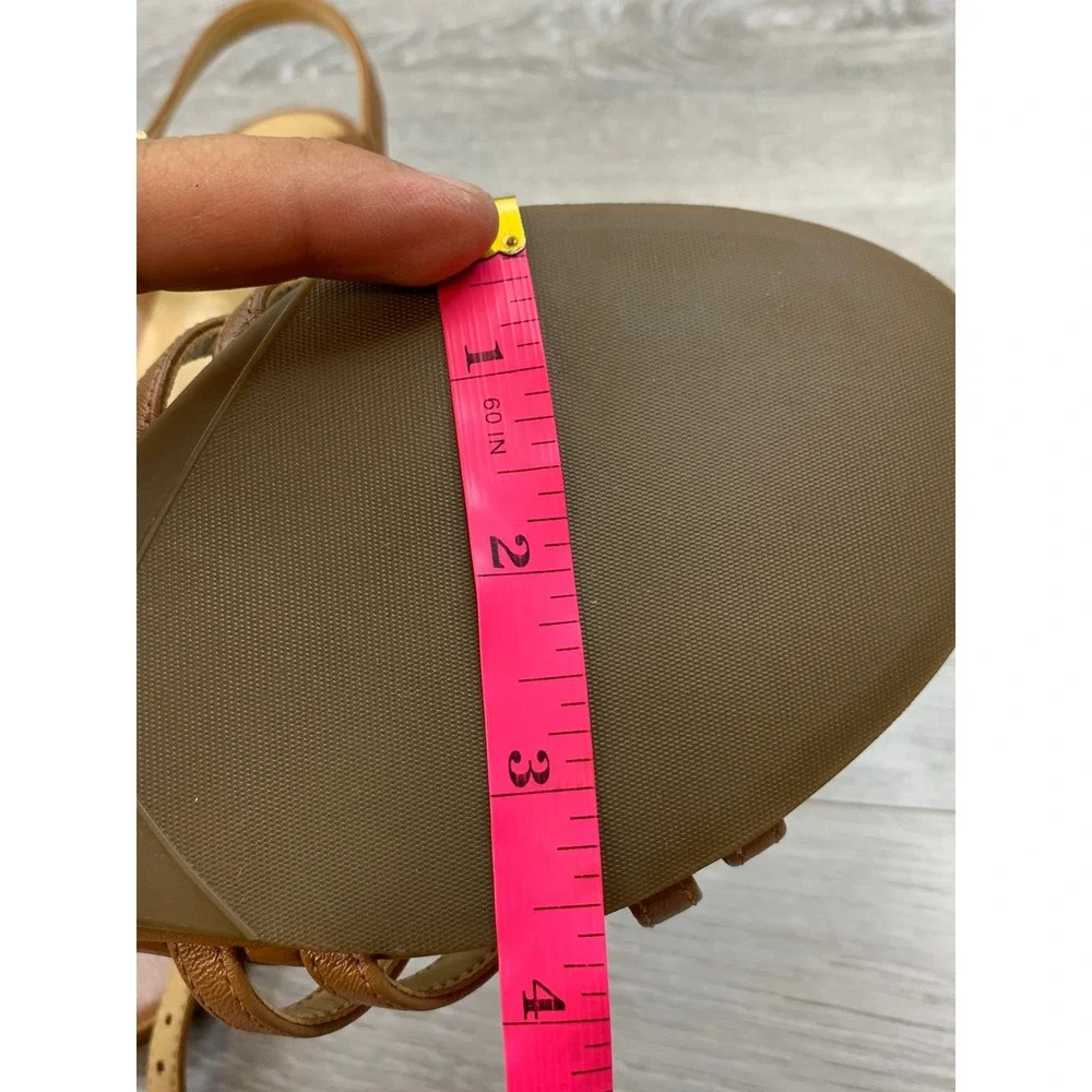 Talbots Women's 8 Cognac Brown Leather Strappy Low Wedge Ankle Strap Sandals